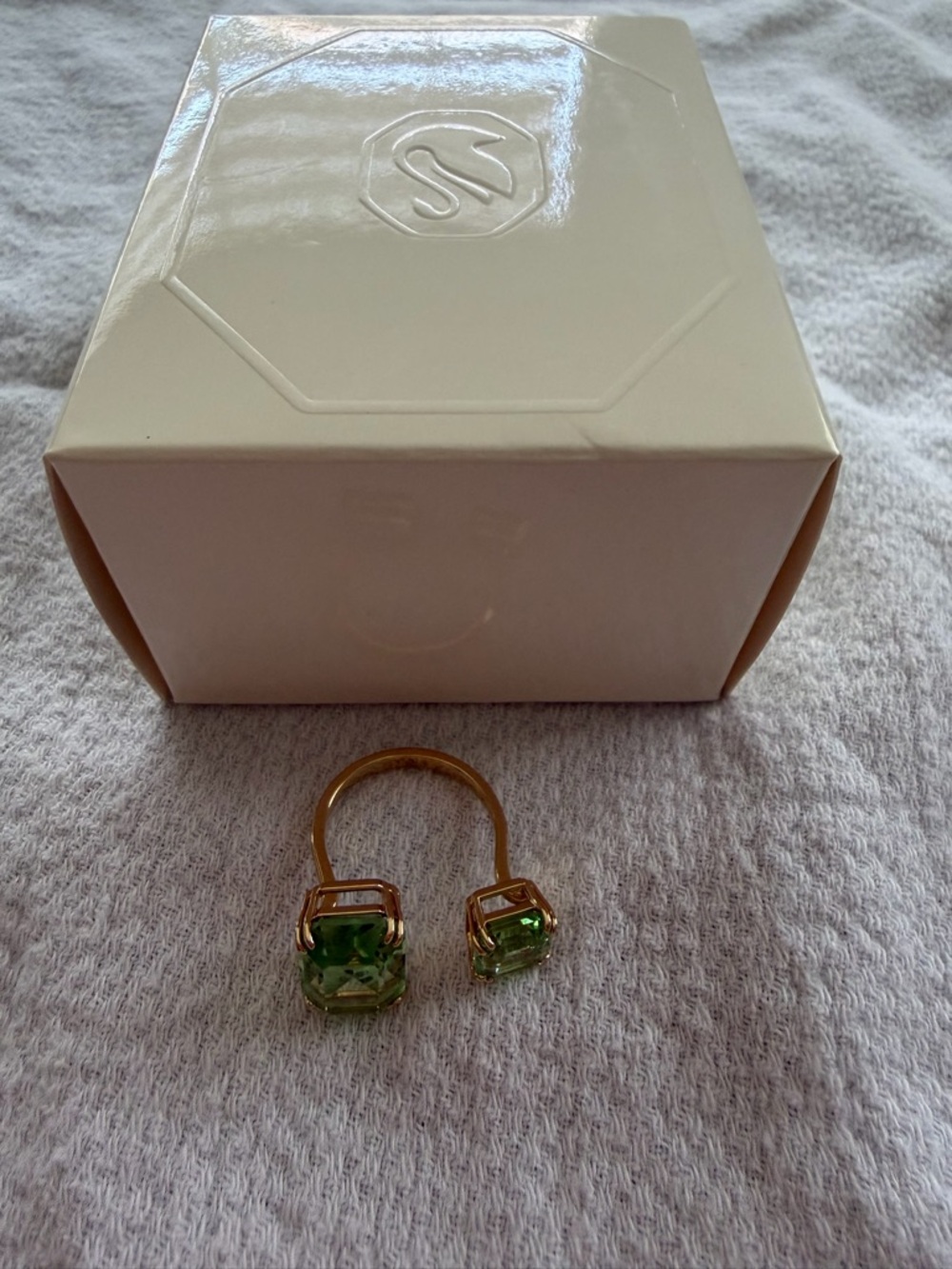 Swarovski Gold Open Band Ring with Green Crystals